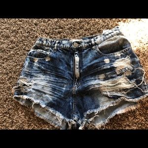 Acid wash jean shorts